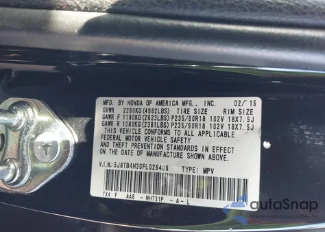 2015 Acura Rdx from USA, damaged, VIN 5J8TB4H30FL026409